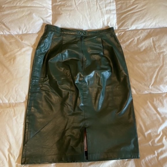 Hunter Green Diani Leather Pencil Skirt - Picture 1 of 7